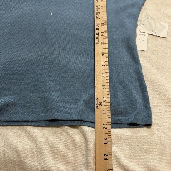 J.A.C. Light‎ Blue Silk Blend Top Rhinestone 3/4 Sleeves Lightweight SzL Career - Picture 7 of 8